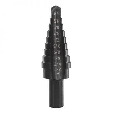 Milwaukee Step Drill Bit, 9 Hole, 1/4 Inch to 3/4 Inch by 1/16 Inch, (48-89-9105)