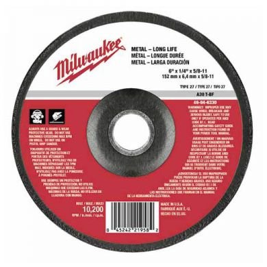 Milwaukee 6 Inch x 1/4 Inch x 5/8-11 Inch Grinding Wheel, Type 27, (49-94-6330)