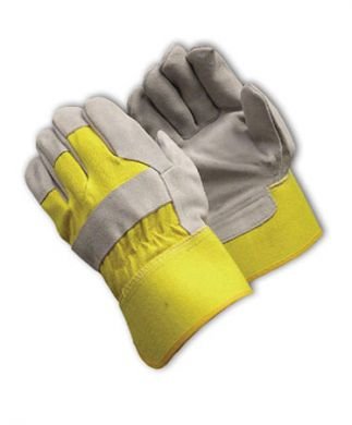 PIP Gold Series, Split Leather Palm Gunn Pattern Gloves with Rubberized Fabric Cuffs, (81-7563YBC)